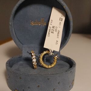 Sterling Silver Gold Hoop Earrings With Cubic Zirconium Gems